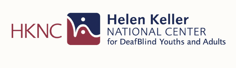 Helen Keller National Center Organization Logo with navy blue and maroon abstract image and blue lettering