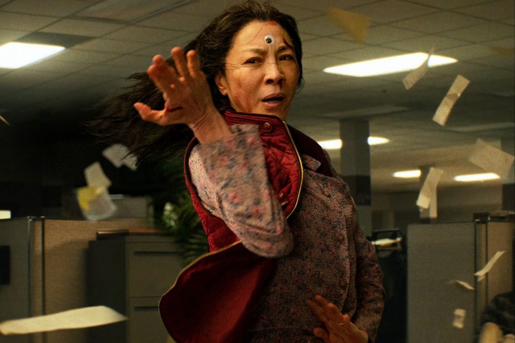 Oscar winner Michelle Yeoh in a scene from “Everything Everywhere All at Once.” Credit: A24 Films