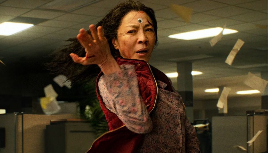 Oscar winner Michelle Yeoh in a scene from “Everything Everywhere All at Once.” Credit: A24 Films