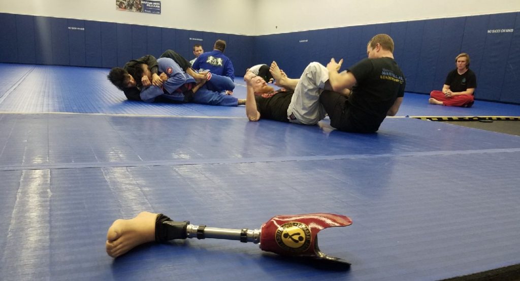 Program participants training with visiting para-jiujitsu teams from USA and Brazil. Photo credit: UCLA Recreation