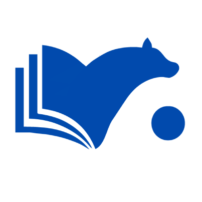 Graphic logo representing a Bruin Bear emerging from a book