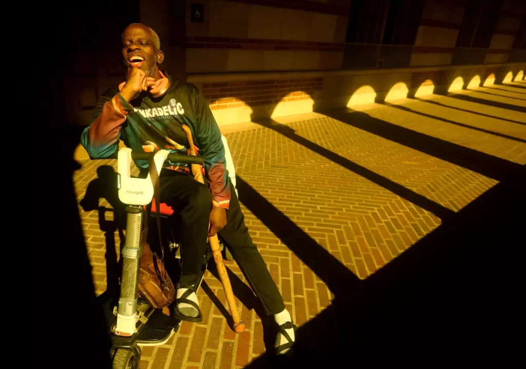 Leroy Moore, a disabled scholar studying at UCLA, is a writer, poet and community activist who for years has been speaking out for disability rights on the campus. (Genaro Molina / Los Angeles Times)