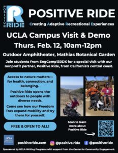 Positive Ride will host a campus visit and demo on Thursday, February 12th from 10am-12pm in the Mathias Botanical Garden.