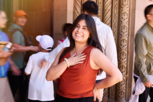 Image of Daniel Cortez Bravo in front of Powell Library.